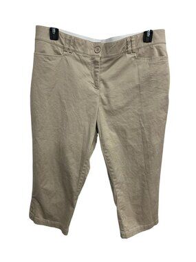 Coral Bay 16 Khaki Stretch Flat Front Cotton Blend Capris Minimalist Earth Tones